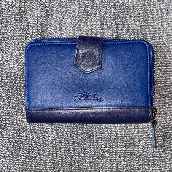 Longchamp Blue Leather Zip Wallet - Picture 1 of 11